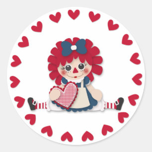 Sticker Rond Saint-Valentin - poupée de chiffon mignonne