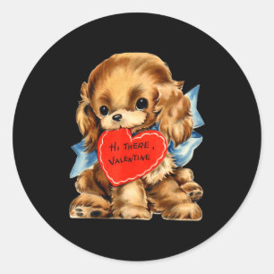 Sticker Rond Saint-Valentin Rétro Vintage Chien Saint-Valentin