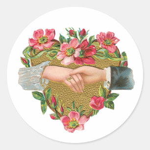 Sticker Rond Saint-Valentin victorien, Mains anciennes avec fle