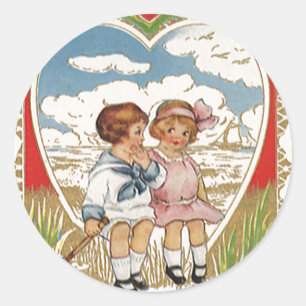 Sticker Rond Saint-Valentin victorien vintage Enfants dans le c