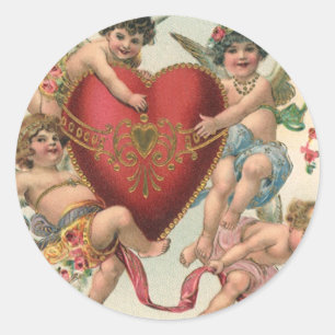 Sticker Rond Saint-Valentin vintage, anges victoriens chérubins