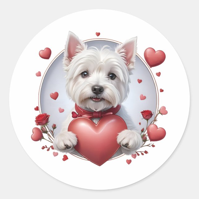 Sticker Rond Saint Valentin Westie avec coeur (Devant)