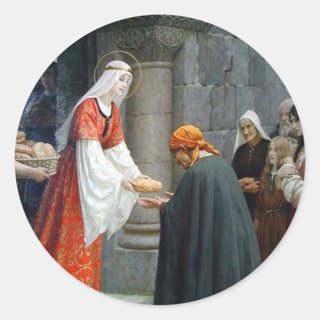 Sticker Rond Sainte Elizabeth de Hongrie nourrit les pauvres (Devant)