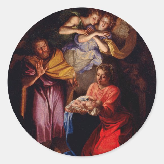 Sticker Rond Sainte Famille avec les anges par Coypel (Devant)
