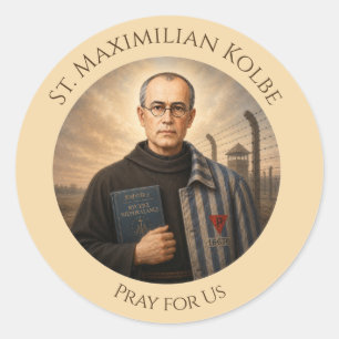 Sticker Rond Sainte Maximilien Kolbe Priez Pour Nous Catholique