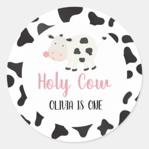 Sticker Rond Sainte Vache Fleur Marguerite Rose Imprimé Anniver