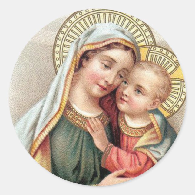 Sticker Rond Sainte Vierge Marie avec Bébé Jésus (Devant)