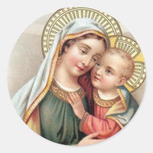 Sticker Rond Sainte Vierge Marie avec Bébé Jésus