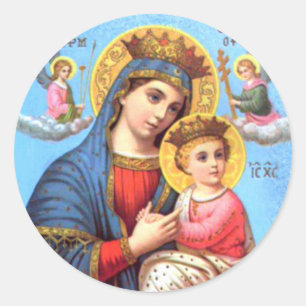 Sticker Rond Sainte Vierge Marie et Enfant Jésus