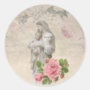 Sticker Rond Sainte Vierge Marie Jésus Agneau Roses
