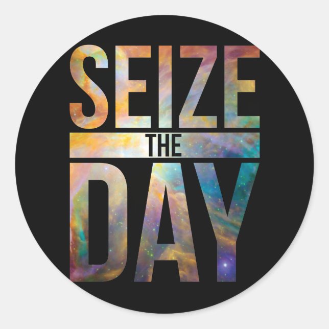 Sticker Rond Saisir le jour noir (Devant)