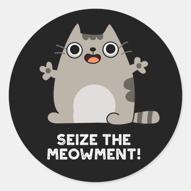 Sticker Rond Saisir Le Modement Positive Chat Pun Dark BG (Devant)