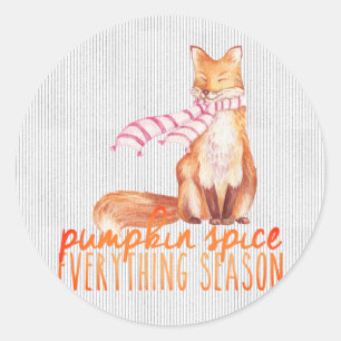 Sticker Rond Saison citrouille épice assis Fox