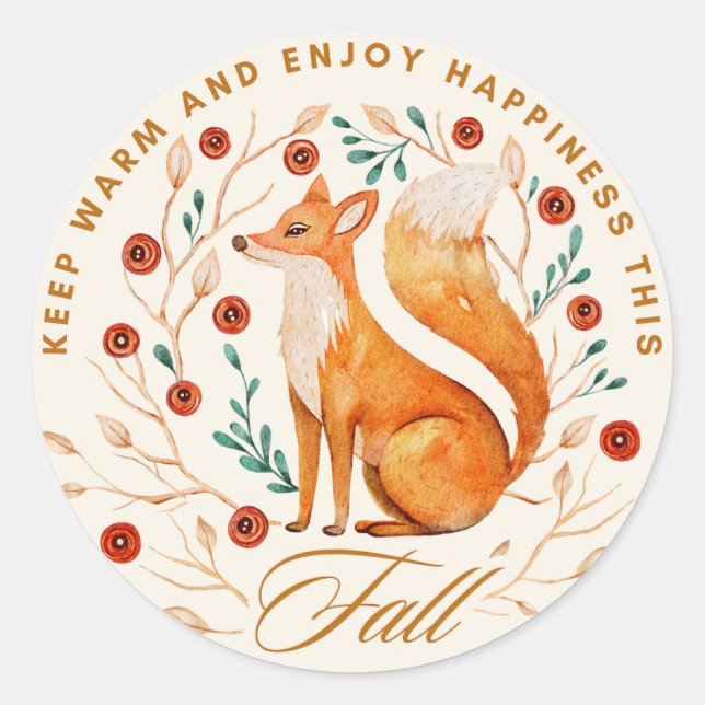 Sticker Rond Saison d'automne du renard mignon (Devant)