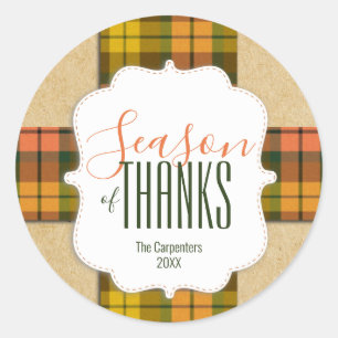 Sticker Rond Saison de Merci Harvest Automne Plaid Ribbon Nom
