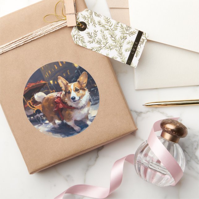Sticker Rond Saison de Noël de Corgi (Cadeaux)