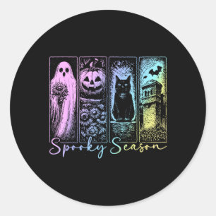 Sticker Rond Saison effrayante Chat noir Citrouille Halloween A