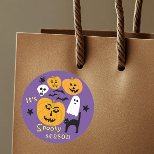 Sticker Rond Saison éffrayante Citrouilles Ghost Bat HAPPY HALL