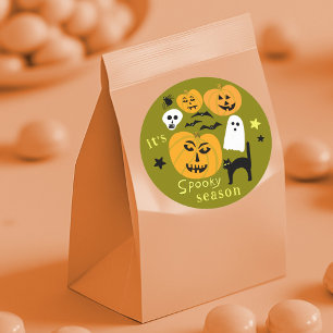Sticker Rond Saison éffrayante Citrouilles Ghost Bat HAPPY HALL