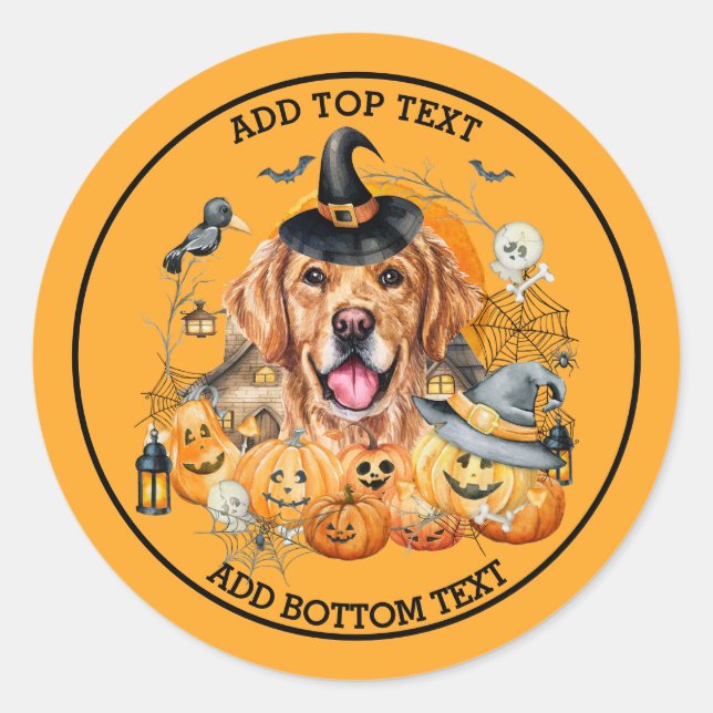 Sticker Rond Saison éffrayante Golden Retriever Halloween perso (Devant)
