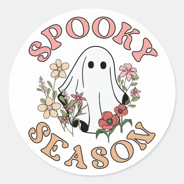 Sticker Rond Saison éffrayante Retro Halloween Super Fantôme (Devant)