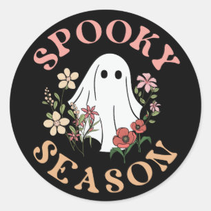 Sticker Rond Saison éffrayante Rétro Halloween Super Fantôme no