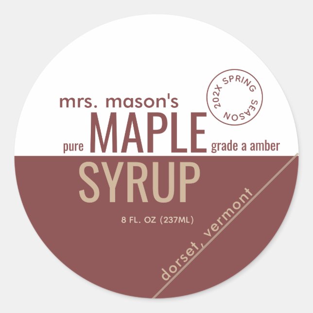 Sticker Rond Saison printemps Kraft et rouge avec sirop d'érabl (Devant)