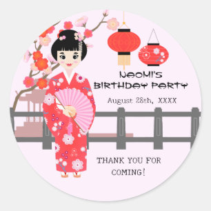 Sticker Rond Sakura Cerry Blossom Japonaise Fête d'Anniversaire