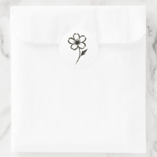 Sticker Rond Sakura minimaliste - Fleur de cerise en pinceau d'