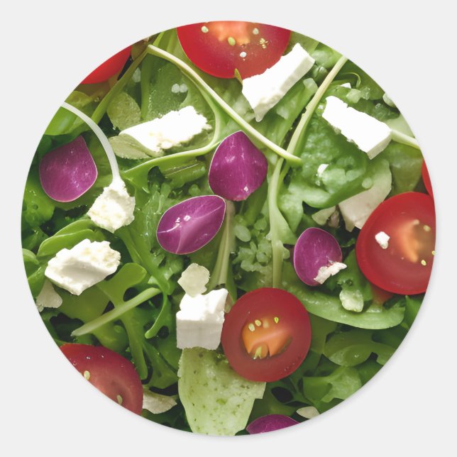 Sticker Rond Salade de jardin Tomates et Fromage Feta (Devant)