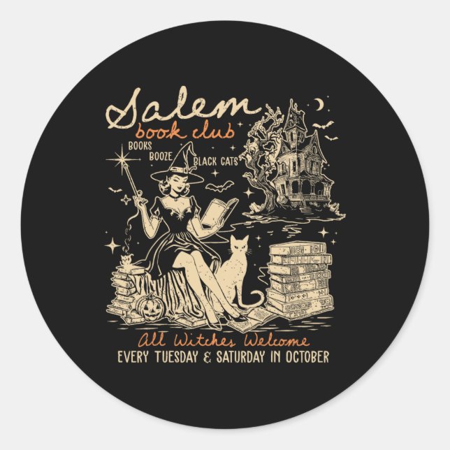 Sticker Rond Salem Book Club Witches Witchy Witch Saison Éffray (Devant)