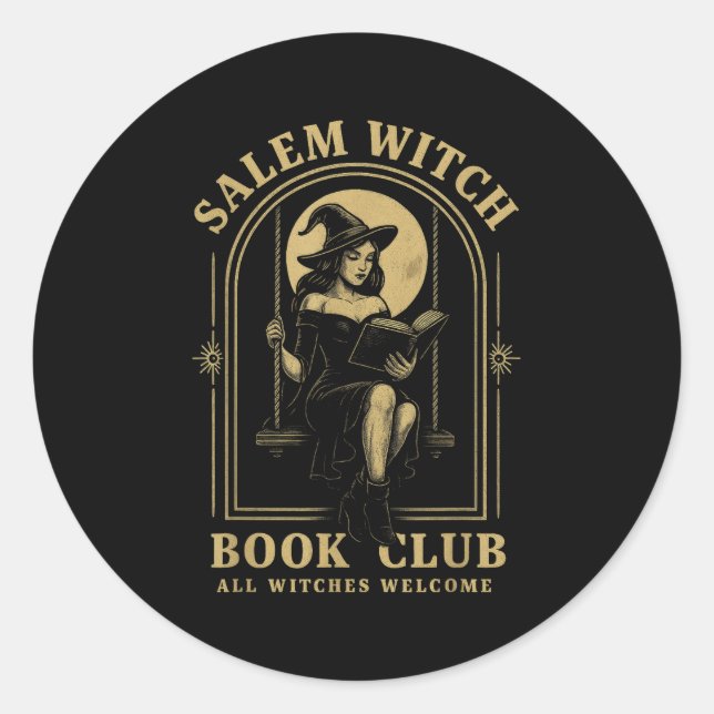 Sticker Rond Salem Witch Book Club Bookish Halloween Full Moon  (Devant)