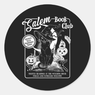 Sticker Rond Salem Witch Bookish Retro Halloween Blac