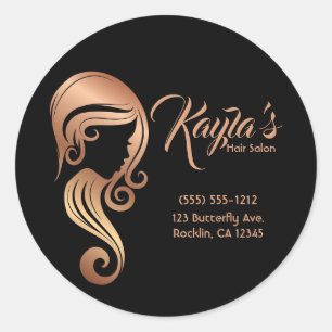 Sticker Rond Salon de Beauté Chic Rose Gold pour Cheveux et Maq