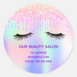 Sticker Rond Salon de beauté lashes holographique parties scint