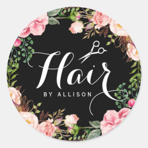 Sticker Rond Salon de cheveux Styliste Typographie Floral Wrapp