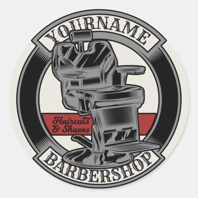 Sticker Rond Salon de coiffeur Retro Personnalisé (Devant)