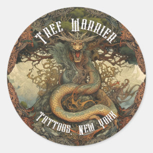 Sticker Rond Salon de Tatouage personnalisé Dragon d'Arbre Japo