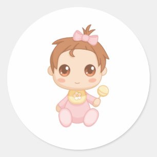 Sticker Rond Salopette rose de bébé