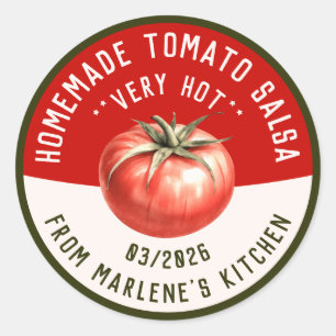 Sticker Rond Salsa chaude à la tomate maison avec deux couleurs