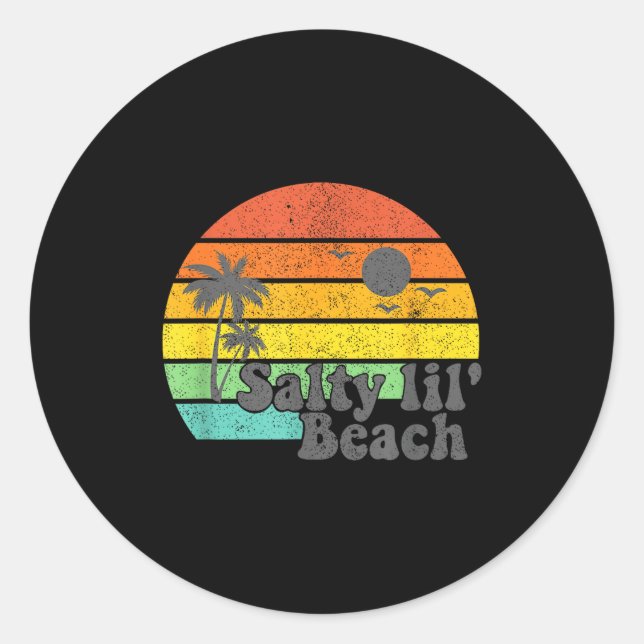 Sticker Rond Salty Lil Beach Retro Vacation Funny Summer Quote  (Devant)