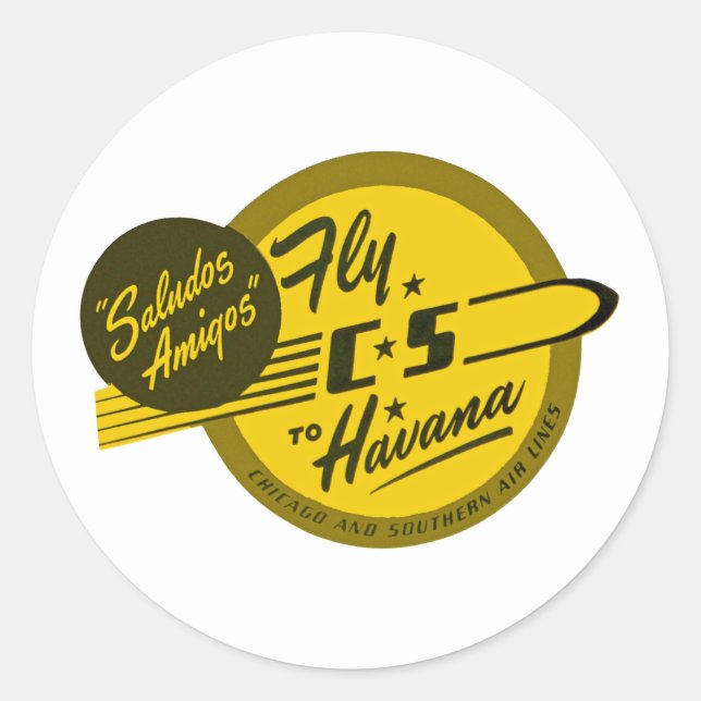 Sticker Rond Saludos Amigos ~ Vol vers La Havane (Devant)