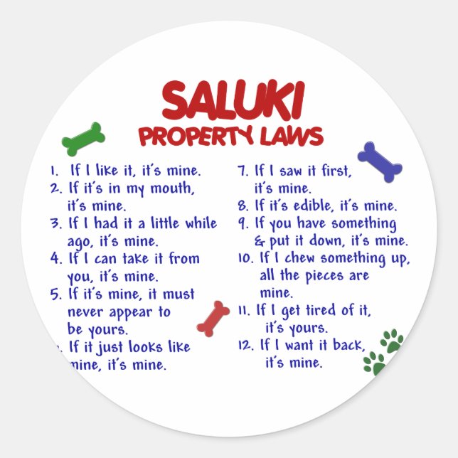 Sticker Rond SALUKI, lois sur la propriété 2 (Devant)