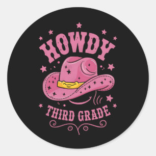Sticker Rond Salut 3ème année Cowboy Cowgirl Retour à l'école