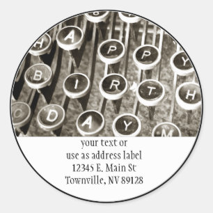 Sticker Rond Salutation d'anniversaire de la machine à écrire v