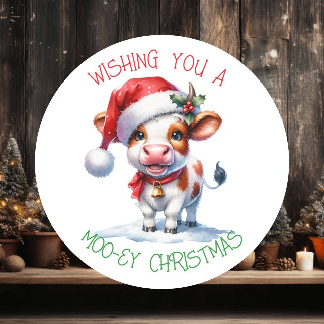 Sticker Rond Salutation de Noël vache (Créateur téléchargé)