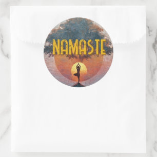 Sticker Rond Salutation du Soleil Yoga Namaste Arbre de Vie