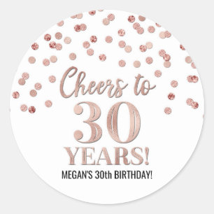 Sticker Rond Salutations à 30 Anniversaire Rose Gold Confetti
