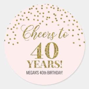 Sticker Rond Salutations à 40 ans Anniversaire Blush Gold Confe