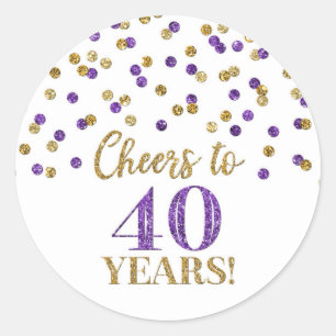 Sticker Rond Salutations à 40 ans Anniversaire Gold Purple Conf